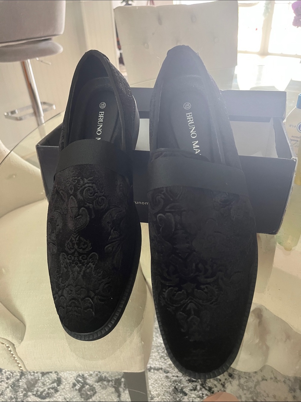 Bruno Magli Black Velvet Embossed Slip-On Loafers
